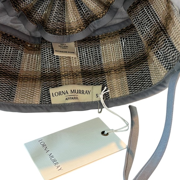 Lorna Murray Taroko Vienna Hat Grey Beige Check Natural Fibre Sun Hat Small NEW - Picture 4 of 8